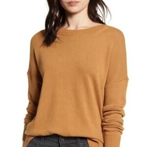 Chelsea 28 High/Low Crew Neck Sweater Long Sleeve Medium Brown Cozy Winter
